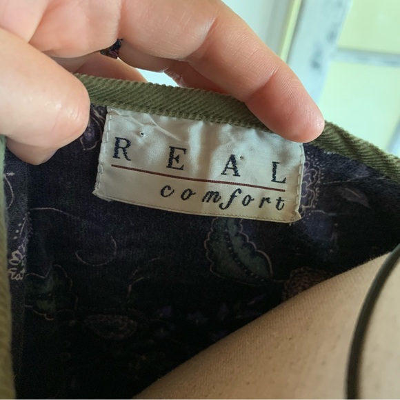 Vintage cotton fine corduroy purple & green flower dress - Picture 6 of 9